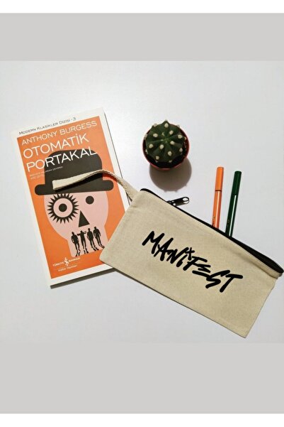 barsdepo حقيبة مكياج قماشية، حقيبة يد، محفظة مع حامل أقلام مطبوع عليه MANIFEST