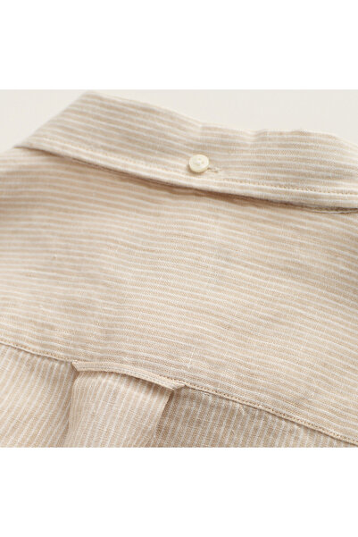 Gant Erkek Bej Regular Fit Çizgili Keten Gömlek