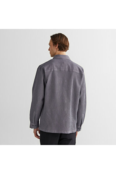 Gant Erkek Gri Oversize Fit Gömlek Yaka Ekose Gömlek