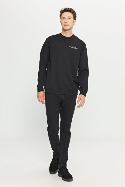 AC&Co / Altınyıldız Classics Erkek Siyah Pamuklu 2 İplik Standart Fit Normal Kesim Rahat Bisiklet Yaka Sweatshirt