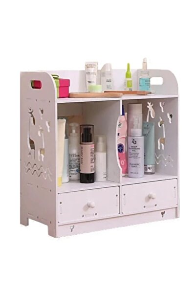 FOXMAG24 Raft organizator pentru cosmetice, cu 2 sertare, fabricat din PVC, alb