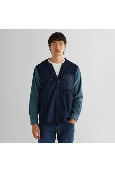 Gant Erkek Lacivert Oversize Fit Kapüşonlu Logolu Gömlek