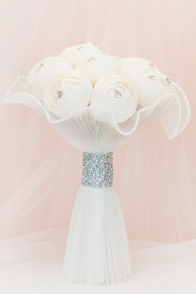Bioren Şakayık Gelin Buketi Kristal Taşlı Gelin Çiçeği