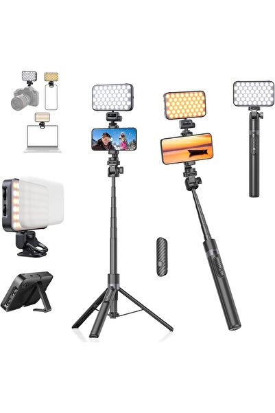 Toneof 173cm Selfie Stick Tripod Vlogging Kit with 96LED Phone Light - Black