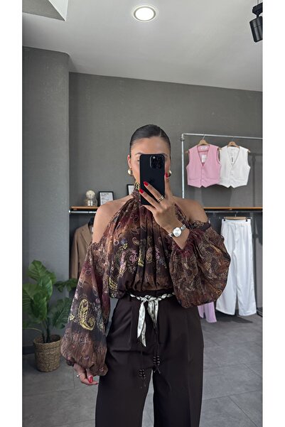 YOUR NAME Μπλούζα από σιφόν με μοτίβο με ελαστική μέση χωρίς ώμους