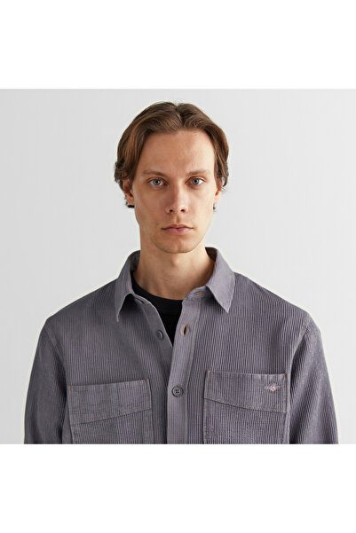 Gant Erkek Gri Oversize Fit Gömlek Yaka Ekose Gömlek