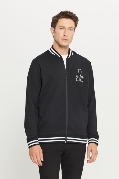 AC&Co / Altınyıldız Classics Men's Black Standard Fit Regular Cut Zippered College Collar Side Pocket Sweatshirt