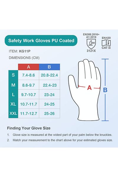KAYGO Set of 12 pairs of work gloves, cotton/polyurethane, white, size XL