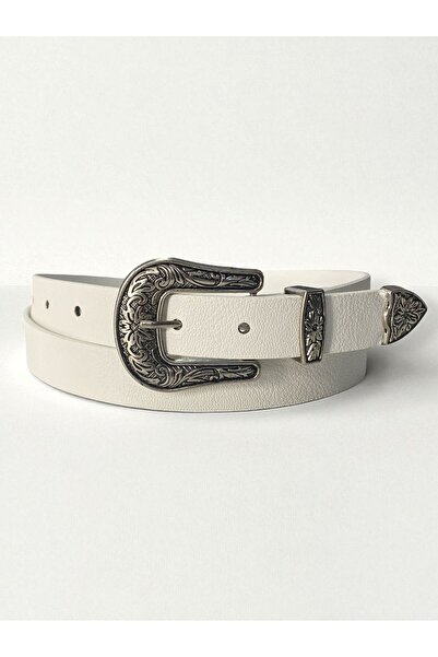 Gesa Tooling Buckle Design Unisex Thin White Belt 2.5 cm