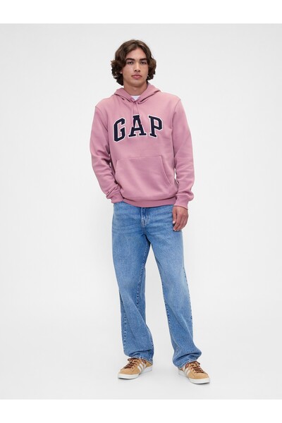 GAP Erkek Pembe Logo Relaxed Fleece Sweatshirt