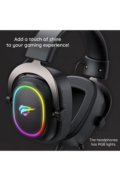 Havit Ακουστικά RGB για παιχνίδια με μικρόφωνο, 53 χιλ., υποδοχή 3,5 χιλ., καλώδιο 2 μέτρων, H2002P, μαύρο