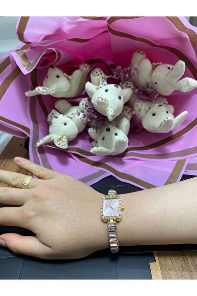 Butik Pembe Detaylı Gold Lüks Metal Saat