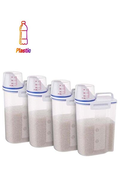 shAyzee حاوية تخزين بلاستيكية من 4 قطع مع فوهة صب وكوب قياس، شفاف/أزرق، سعة 2...