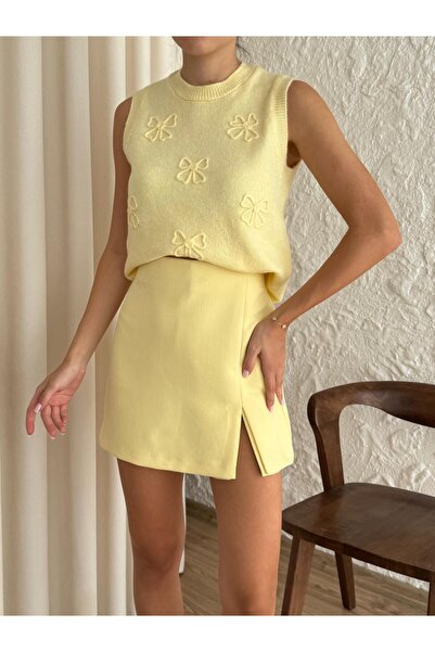 yeditepe fashion Serpme Fiyonk Trend Triko Süveter Sarı