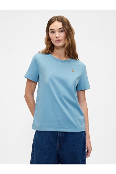GAP Kadın Açık Mavi Organik Pamuk VintageSoft Brannan Bear T-Shirt