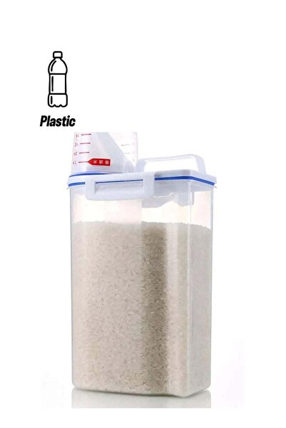 shAyzee وعاء بلاستيكي لتخزين الأرز والحبوب مع فوهة صب وكوب قياس شفاف 23.5 سم