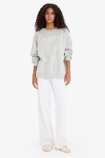 DeFacto New Season Oversize Wide Fit Crew Neck Printed Thick Sweatshirt