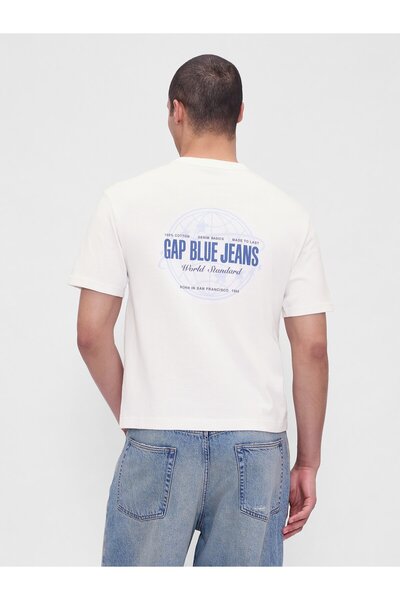 GAP Erkek Beyaz Heavyweight Crop Grafik T-Shirt