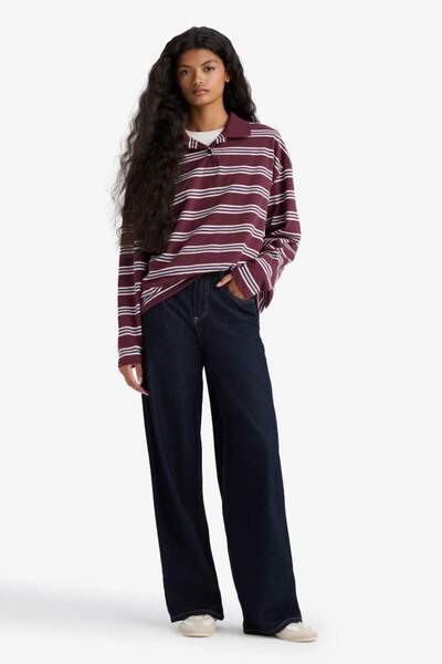 DeFacto New Season Relax Fit Polo Neck Striped Sweatshirt