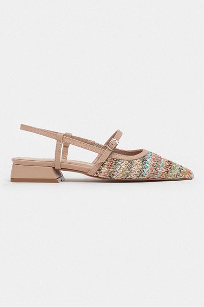 NİŞANTAŞI SHOES X-Harmony Straw Color Belt Detail Pointed Toe Short Heeled Women's Ballerinas