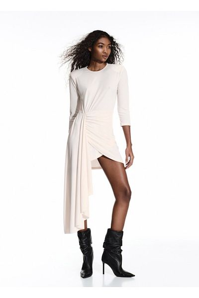 LUMİNA Short elegant asymmetrical dress, size M, beige color,