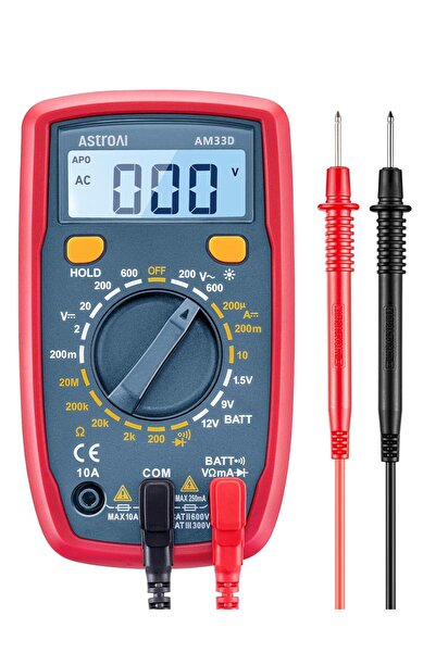 AstroAI جهاز قياس متعدد رقمي، فولتميتر، أوم، أميتر، جهاز اختبار متعدد مع شاشة LCD بإضاءة خلفية