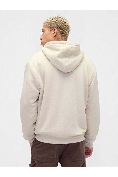 GAP Erkek Krem Relaxed Logo Sherpa Astarlı Fermuarlı Sweatshirt