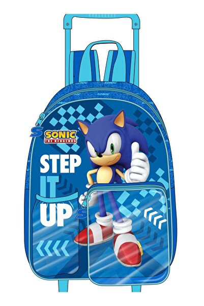 SEGA مجموعة سونيك برايم المدرسية، 3 قطع - حقيبة ظهر 14 بوصة، صندوق غداء، وزجاجة ماء - تصميم كرتوني أزرق