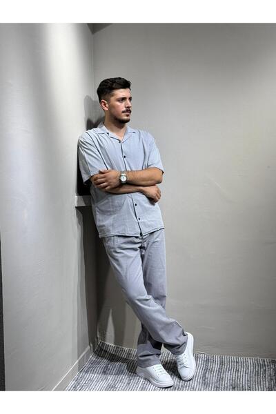 blayn jeans Shirt Pants Men's Linen Suit Oversize Fit