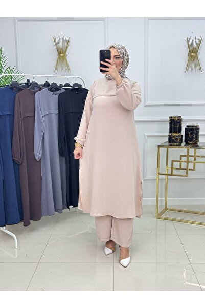 VALENS BOUTİQUE Testture Dress Ankle Length Long Dress Pants Set Testture Set