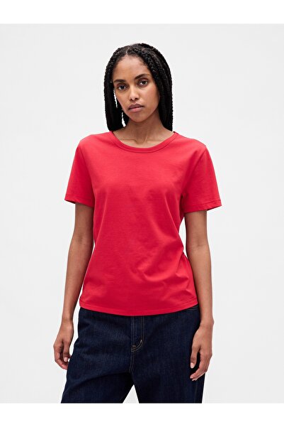 GAP Kadın Kırmızı %100 Organik Pamuk VintageSoft T-Shirt