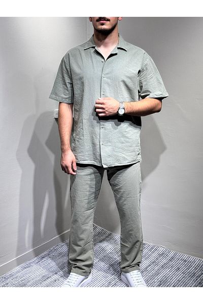 blayn jeans Shirt Pants Men's Linen Suit Oversize Fit