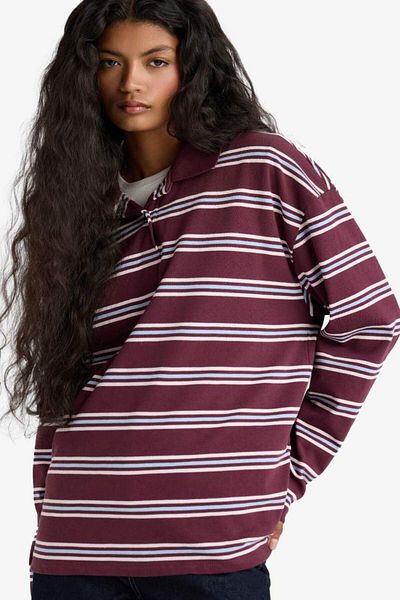 DeFacto New Season Relax Fit Polo Neck Striped Sweatshirt