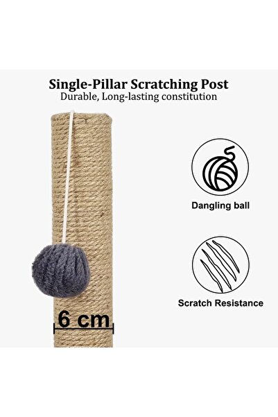 zola Sharp claw holder and cat toy, pole with string and ball, 45 x 45 x 88 cm, gray/beige