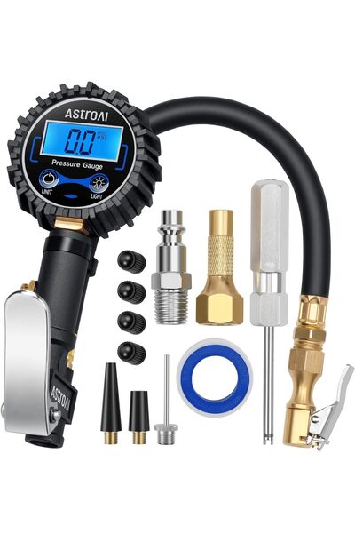 AstroAI مقياس ضغط الإطارات الرقمي مع منفاخ هواء، ومشبك هواء شديد التحمل، وملح...