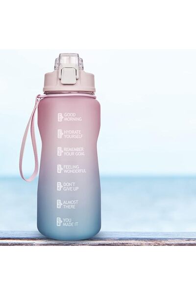 OEM Water bottle with built-in straw, time marking, for sports, BPA free, 2L, Pink/Blue