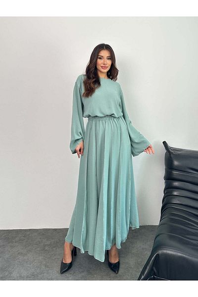 Hatun Atila Double Suit with Overlock Detail Blouse and Skirt 8045 - Water Green