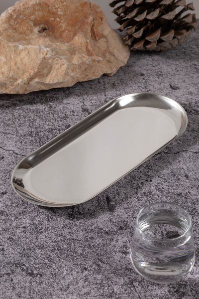 NEWTREND Züccaciye Large (23 cm) Boat Oval Silver Stainless Steel Snack Plate Sauce Dish Steel Plate