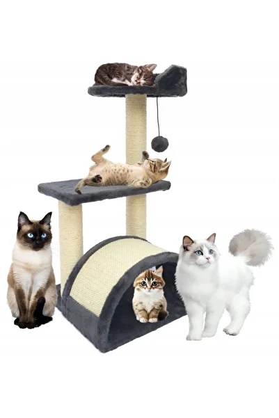 zola Cat play set, 3 levels, MDF, jute, 34.5 x 35 x 68 cm, dark grey