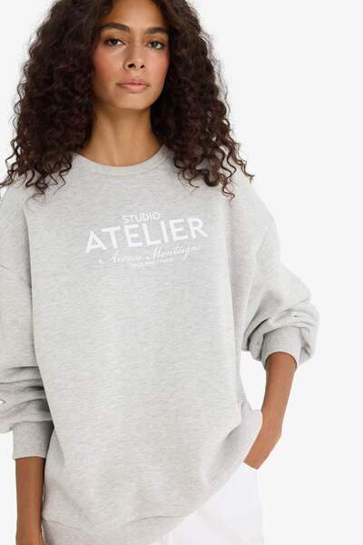 DeFacto New Season Oversize Wide Fit Crew Neck Printed Thick Sweatshirt