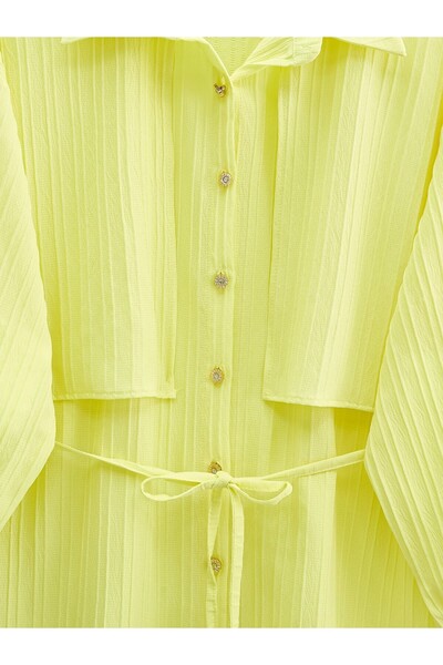 Modamorfo Belted Bolero Detailed Stoned Buttoned Shirt - Yellow