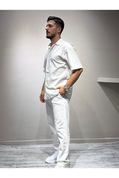 blayn jeans Shirt Pants Men's Linen Suit Oversize Fit