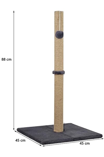 zola Sharp claw holder and cat toy, pole with string and ball, 45 x 45 x 88 cm, gray/beige