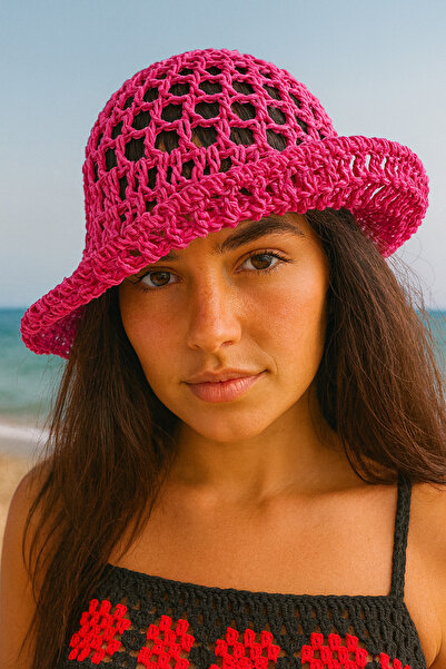 Talinhandmade قبعة دلو شبكية من القش (خيط ورقي - مناسبة للبالغين)