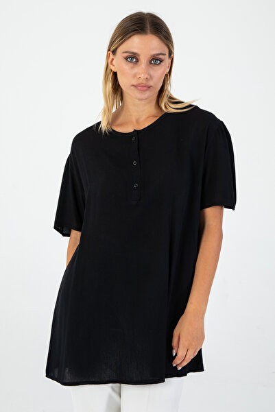 Nuevo Γυναικεία μπλούζα μεγάλου μεγέθους, μαύρη, με γιακά Judge, με μισό μανί...