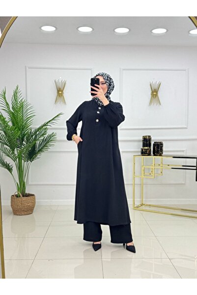 VALENS BOUTİQUE Button Detail Tunic and Pants Two-Piece Set Başak