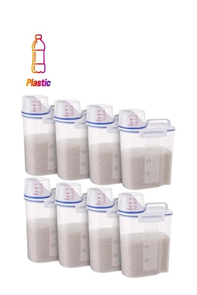 shAyzee حاوية تخزين بلاستيكية من 8 قطع مع فوهة صب وكوب قياس، شفاف/أزرق، سعة 2...