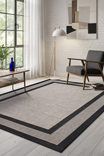 Colore Home Sisal Plus Siyah Bordürlü Halı Bej Bordürlü Sisal Kilim