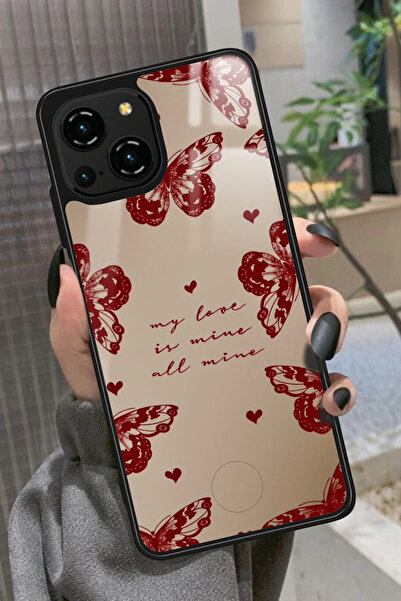 Reeder S23 Pro Max Uyumlu Kırmızı Kelebek Tasarımlı Glossy Premium Kılıf