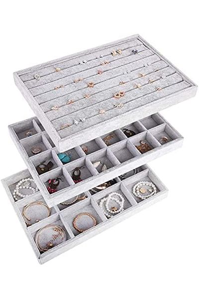 PADOM Stackable Velvet Jewelry Trays Organizer, Jewelry Storage Display Trays for Drawer, Earring Ne